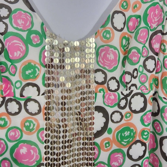 BCBGMaxAzria 100% Silk Floral Sequins Boho Dress Size 2 - Picture 4 of 10